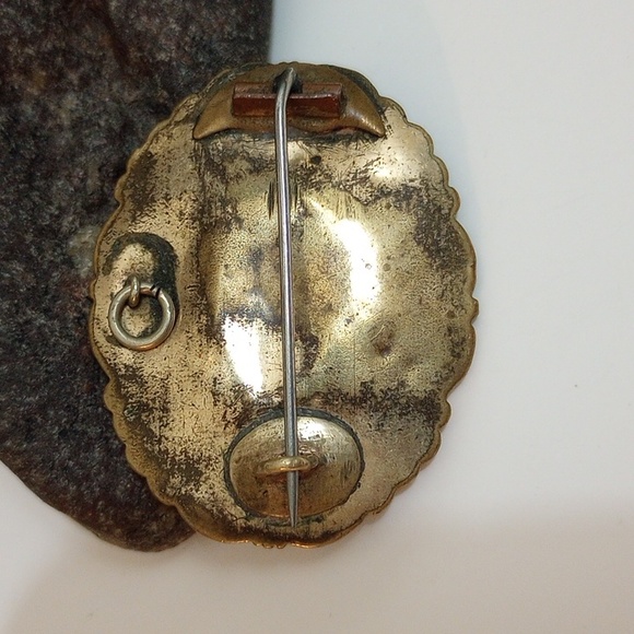 Antique Victorian hair art mourning brooch pendant gold filled scroll brooch - Picture 5 of 13